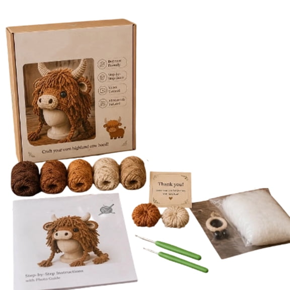 Crochet Kit Amigurumi Highland Cow, Brown, Crochet Kit Beginners, Beginner for Adults, Animal Kit, Kits for Beginners, Crotchet