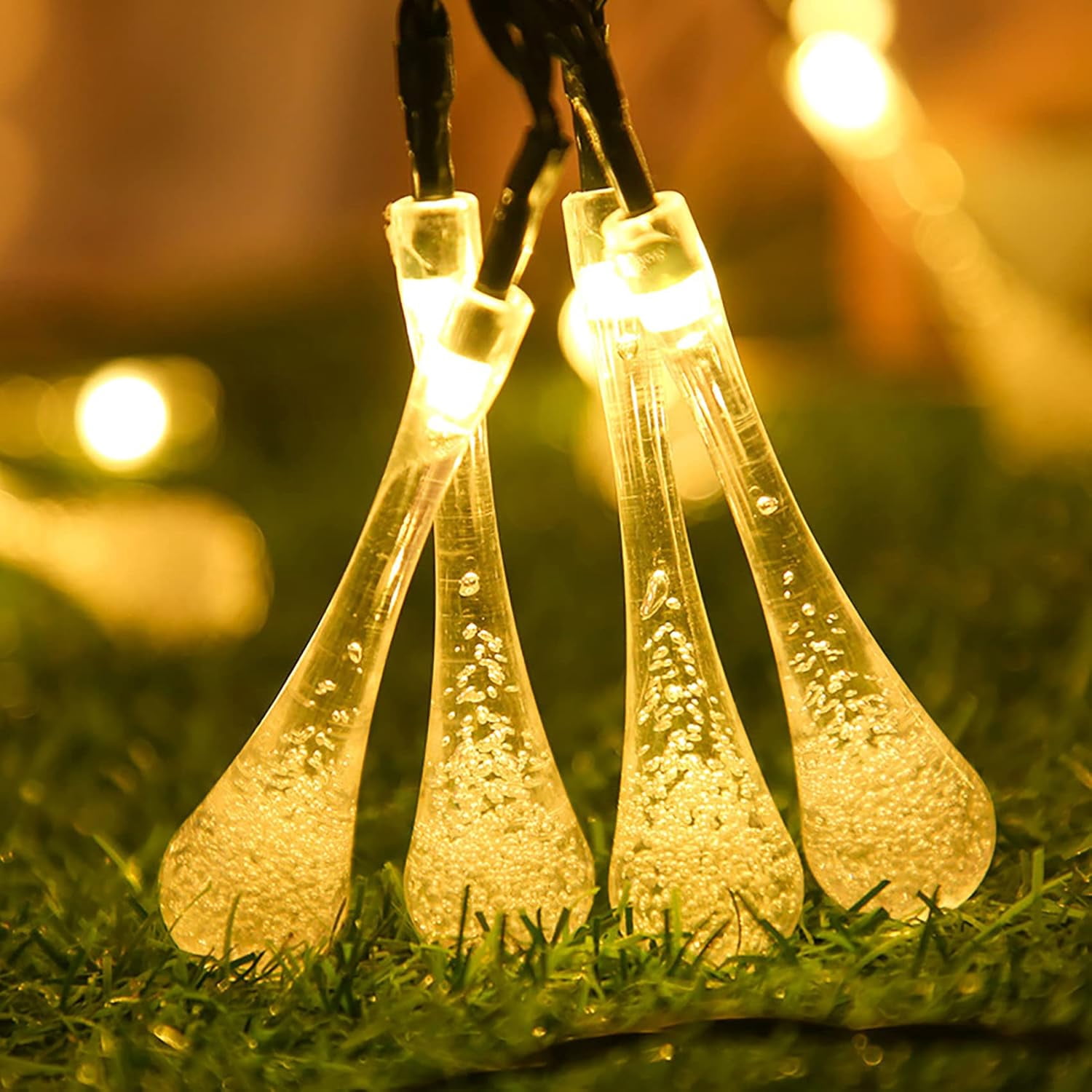 Solar String Lights Outdoor 20ft 30LEDs Water Drop Fairy Garden Lights Waterproof 8 Modes Raindrop Festival Decorative Lighting for Terrace Patio Gazebo Christmas Party Wedding