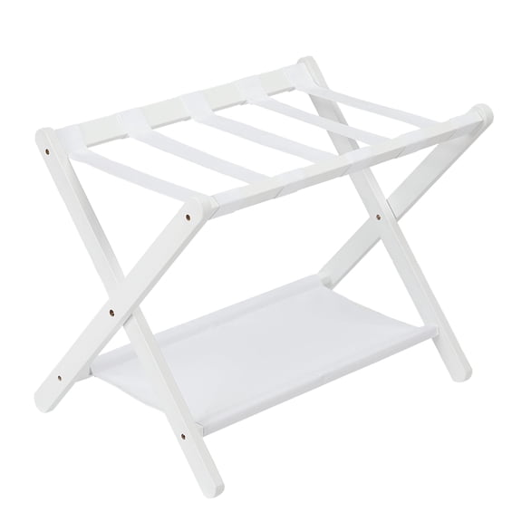 Luggage Rack, Folding Bamboo Suitcase Stand with Storage Shelf, Holds 110 Lb, White