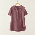 thumbnail image 5 of Linen Womens V-Neck Short Sleeve Tops Half Placket Button Solid Color Shirts 2026 Casual Daily Party Spring Summer Clothes, 5 of 6