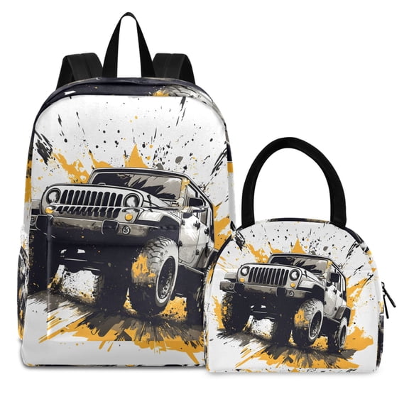 ALAZA Backpack Set Monster Truck Elementary School Bags Student BookBag with Lunch Bag