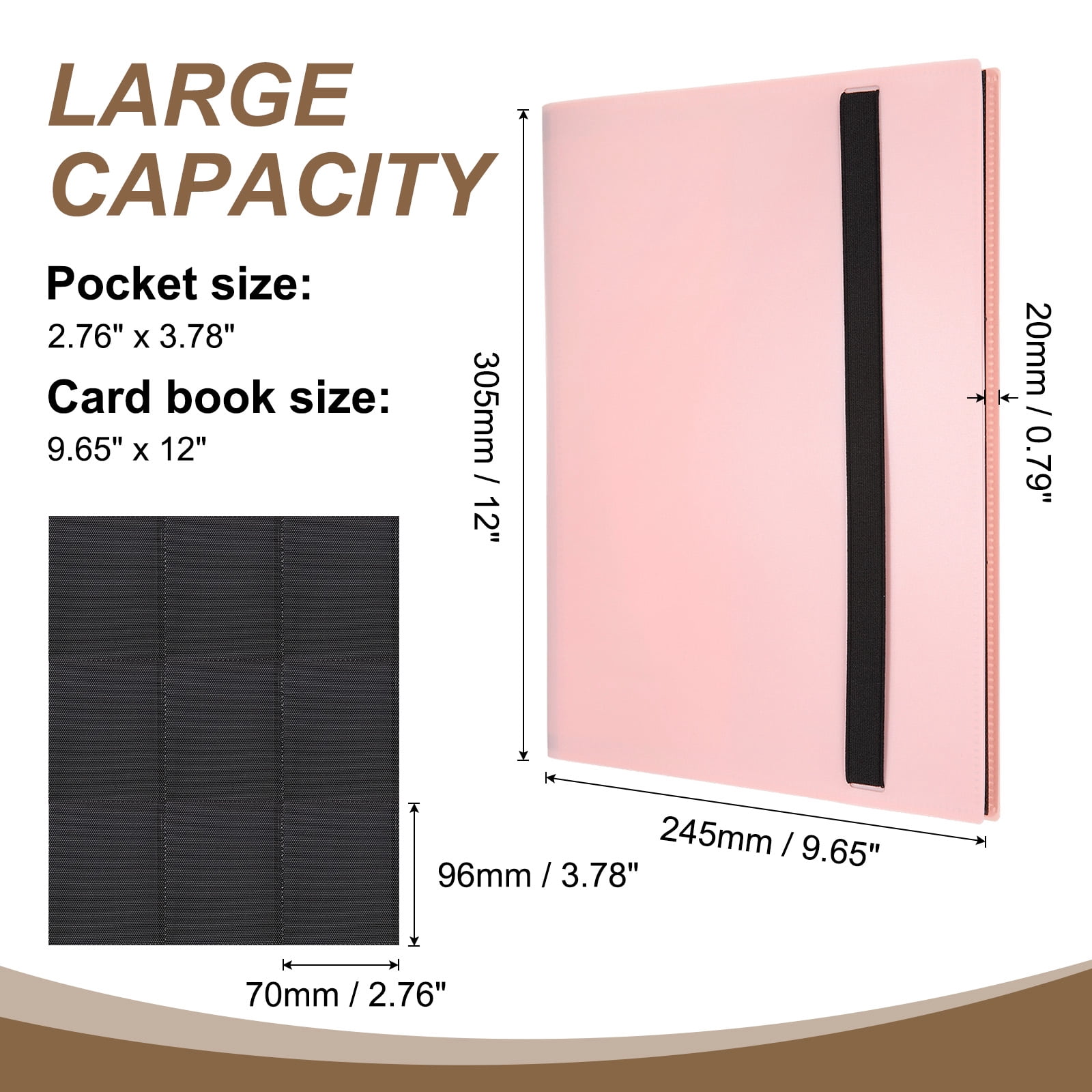Uxcell 9 Pocket Trading Card Binder, PU Cover Card Collection Binder 360 Side Loading Card Binder Card Album Folder for TCG, Game Cards, Sports Cards(Pink)