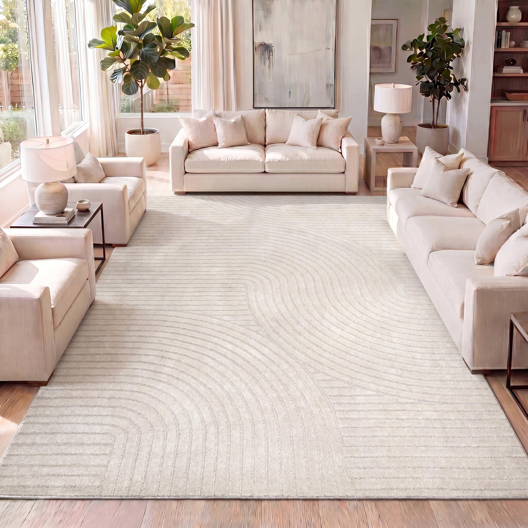 JONATHAN Y SCANDINAVIAN 10 x 14 Area Rug, Hallie Minimalist Curve Geometric - Ivory/Cream, SCN100B-14