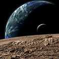 thumbnail image 2 of An Earth-like planet in deep space with an orbiting moon Poster Print, 2 of 2