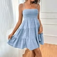 thumbnail image 2 of JULMCOMO Boho Dresses for Women 2024 Casual Vacation Mini Dress Swing a Line Sleeveless Square Neck Short Mini Dress Light Blue M, 2 of 5