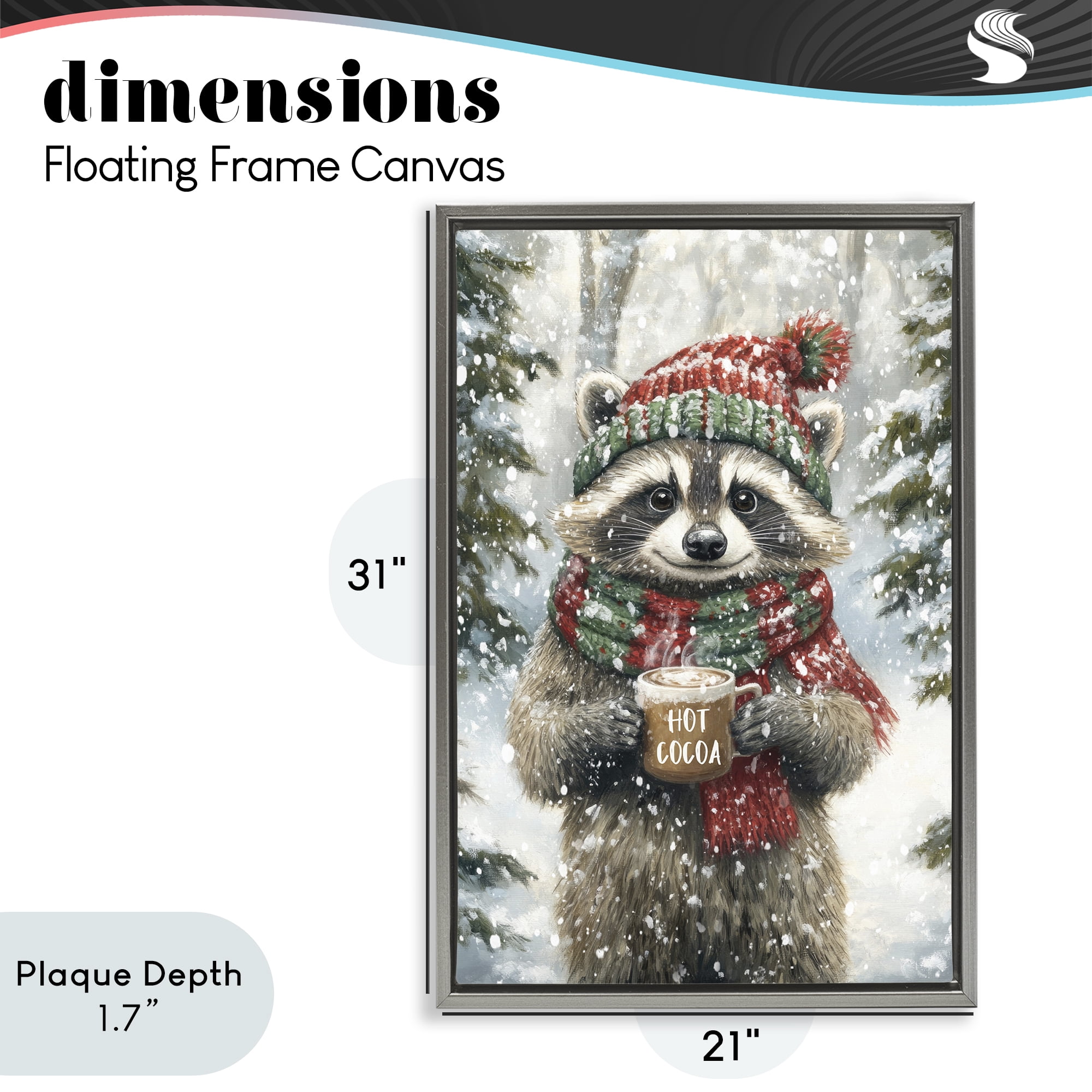 Stupell Industries Merry Cocoa Raccoon Gray Framed Floater Canvas Wall Art, design by Tina LeCour