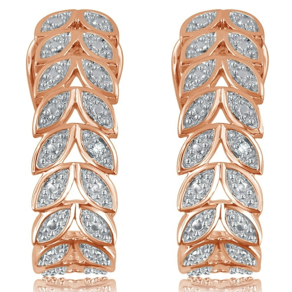 Arista Diamond Accent Leaf Hoop Earrings in 14K Rose Gold Tone over Brass