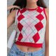 thumbnail image 4 of (5370 Red M) Chaleco de lana retro sin mangas, escote en V, corte entallado, con forma de rombo y dejando al descubierto el ombligo, 4 of 8