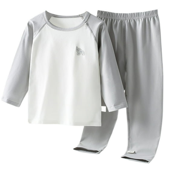 CPNG Boys Girls Loungewear Sleepwear Underwear 2 Pcs Set Color Blocked Long Sleeve Crewneck Pullover Top and Pants Set