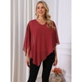 thumbnail image 5 of DARING DIVA Women's Flowy Asymmetrical V Neck Chiffon Blouse XL Wine Red, 5 of 8