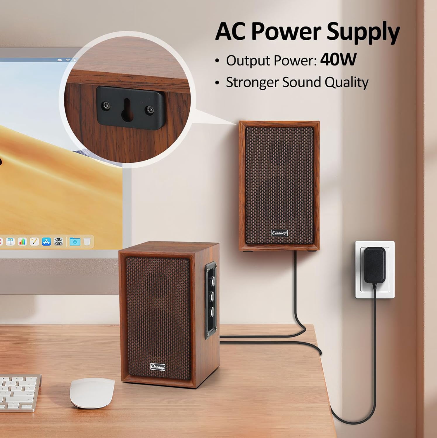 【2026 Upgraded】 Passive Bookshelf Speakers – 40W Hi-Fi with Powerful Bass, Bluetooth/USB/RCA/AUX Inputs – 2.0 Wooden PC/TV Speakers for Laptop, Turntable