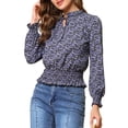 thumbnail image 6 of Allegra K Women's Floral Print V Neck Lantern Sleeve Casual Blouse, 6 of 7