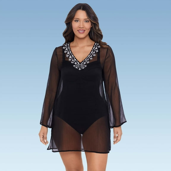 Women's Embroidered Swimsuit Coverup V-Neck Dress