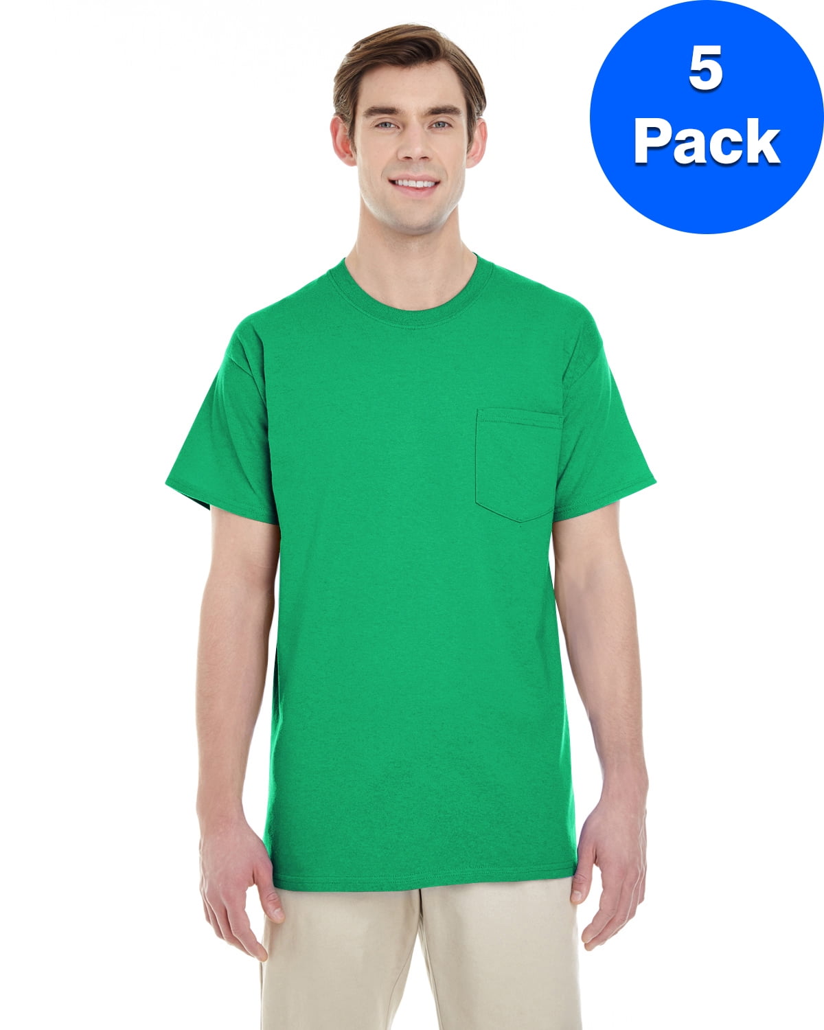 Mens Heavy Cotton TShirt with a Pocket 5 Pack