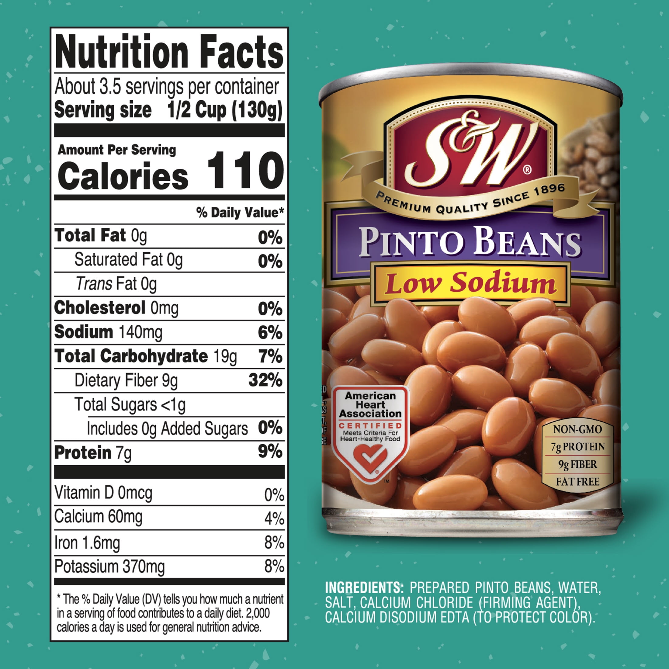 S&W Pinto Beans - Low Sodium - 15.5 oz. Can