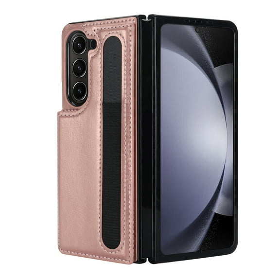 Dteck for Samsung Galaxy Z Fold 4 Case with S Pen Holder, Shockproof Card Holder RFID Blocking Kickstand Magnetic PU Leather Flip Case Wallet for Galaxy Z Fold 4 5G 7.6 Inch (2022), Rosegold