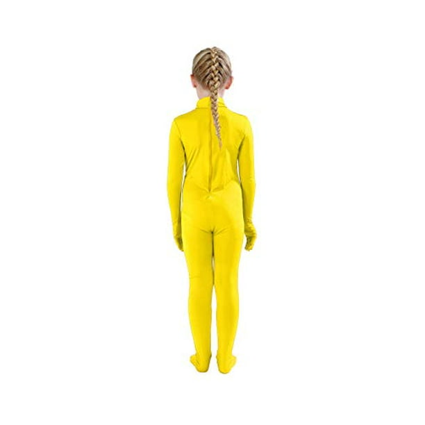 Full Bodysuit Kids Dancewear Solid Color Spandex Zentai Child Unitard  (Large, Yellow)