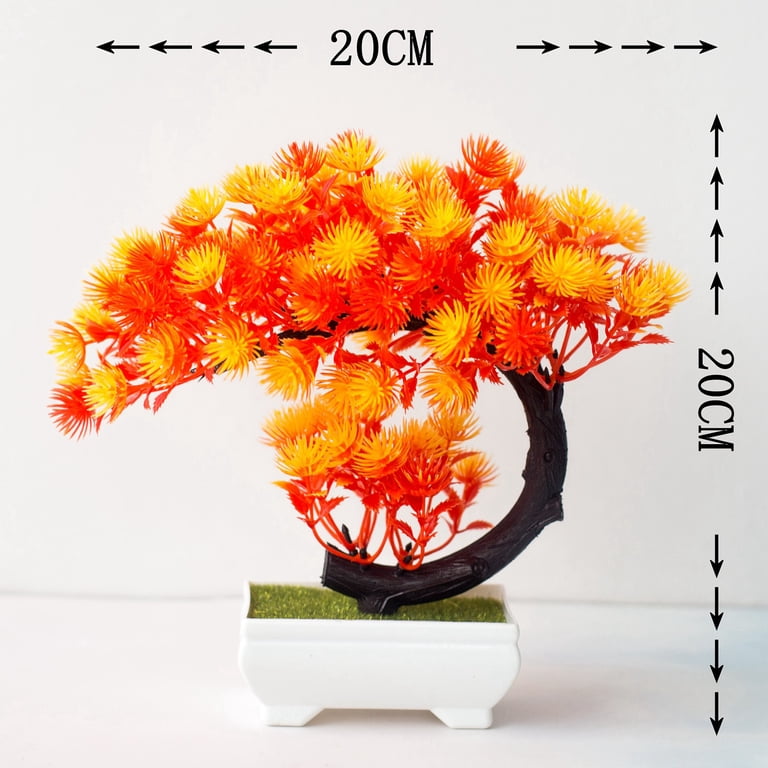 Flikool Artificial Bonsai Plants In Pot Fake Japanese Pine Artificial Cedar Tree Simulation Faux Plastic Indoor Potted Bonsai For Home Office Hotel Desk Display Ornament Christmas Decoration Green