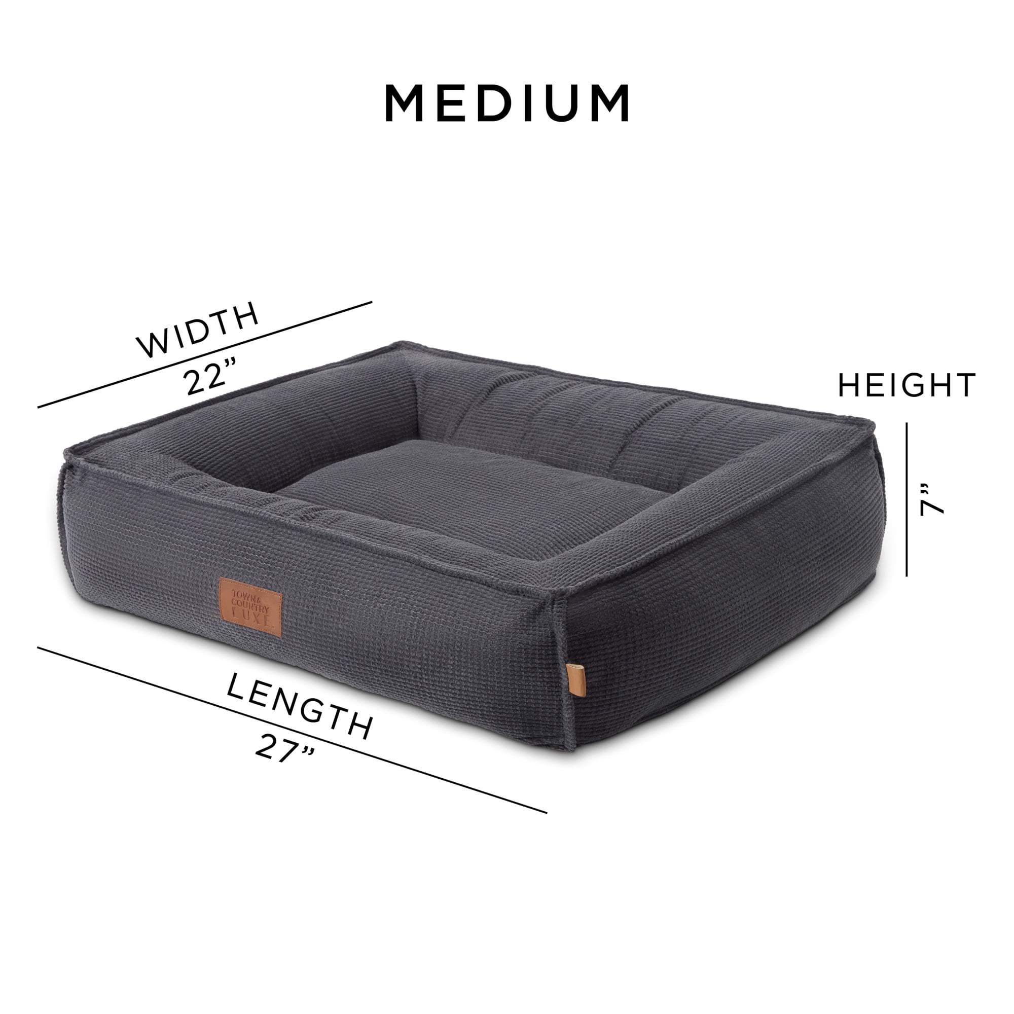 TOWN & COUNTRY LUXE CuddleTown Cozy Bolster Pet Bed, Ribbed Corduroy Texture, Machine Washable Cover, Soft, Cozy & Calming, Non-Slip Bottom, Dark Grey, Medium 27"x22"x7"