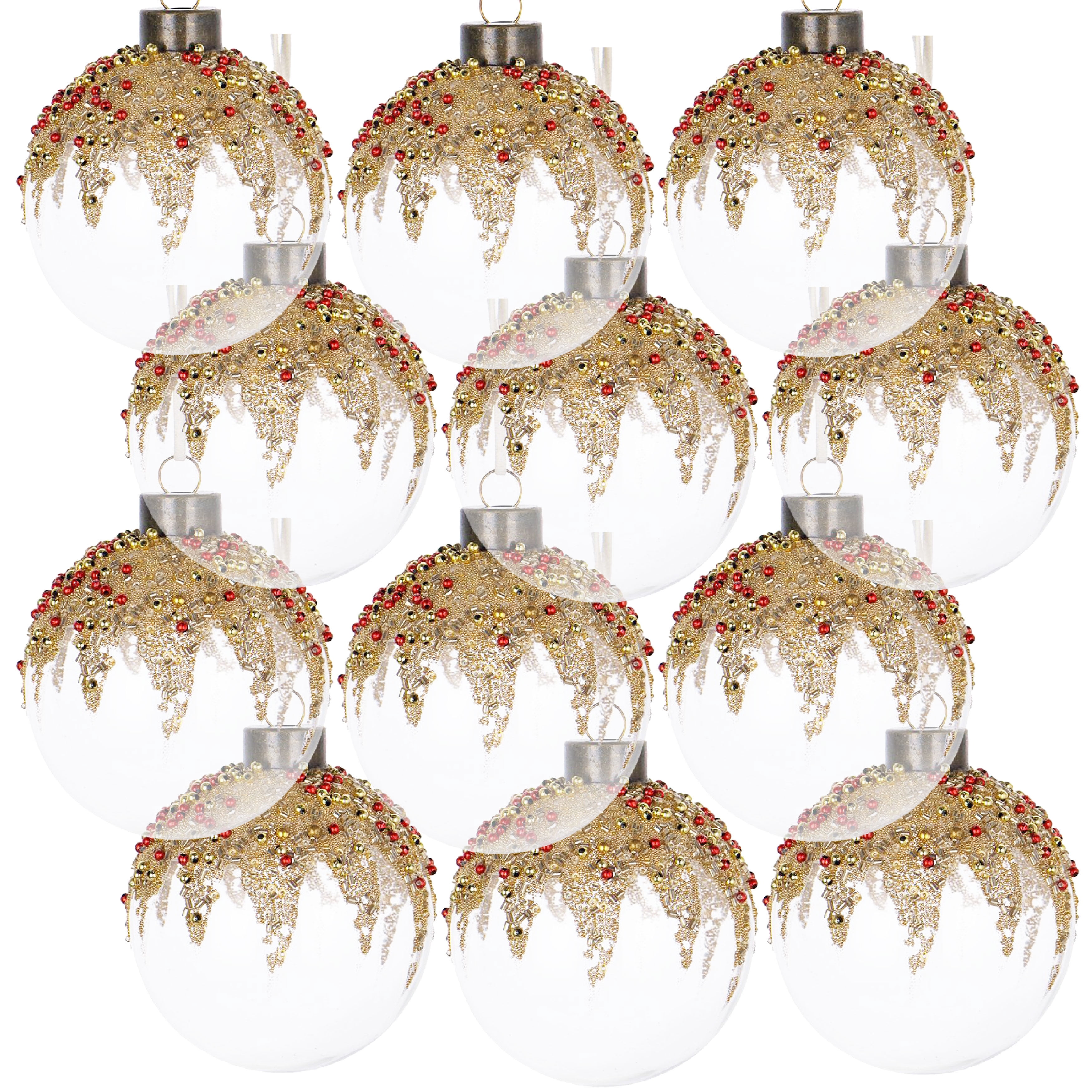 Set of 12 Glass Christmas Ball Ornaments with Glitter and Painting Design by Riccardo Tree Decor