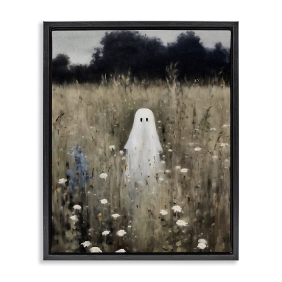 Stupell Industries French Country Floral Ghostie in Field Black Floating Frame Canvas Art, 17 x 21, by LSR Design Studio