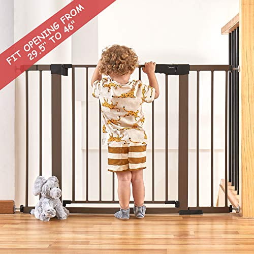 Cumbor 46 Baby Gate for Stairs and Doorways Extra Tall and Wide Auto Close Safety Child Gate Easy Walk Thru Durable Dog Gate for The House. Includes 2 2.75 Inch and 8.25 Inch Extension Brown Walmart.c...