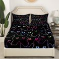 thumbnail image 3 of Erosebridal Cute Black Cat Twin Size Sheet Sets Neon Cat Sheets, Cartoon Kitten Bedding Gradient Glowing Animal Bed Sheets Set, Kawaii Pet Theme Fitted Sheet, 3 of 5