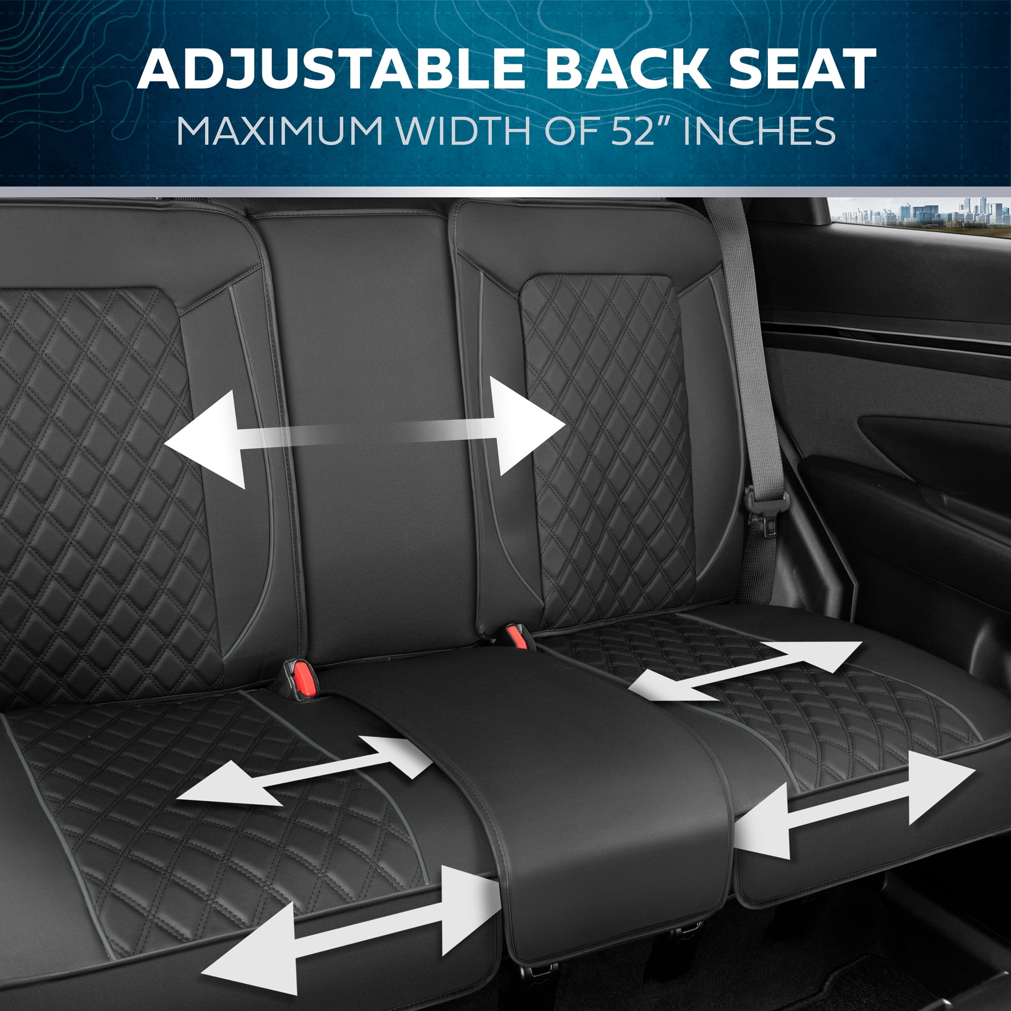 MotorBox Prestige Premium Seat Covers, Semi-Custom Fit Black / Gray Car Seat Covers for Rear Bench Automotive Interior Cover for Car Truck Van SUV, Made with Faux Leather for Superior Feel & Durabili