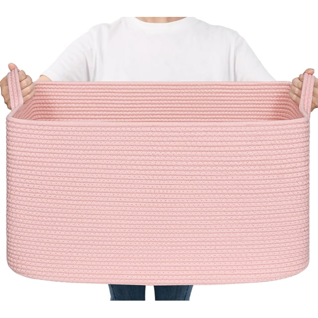 Cesta Grande para Mantas de Algodón Goodpick 55x38x30 cm Rosa