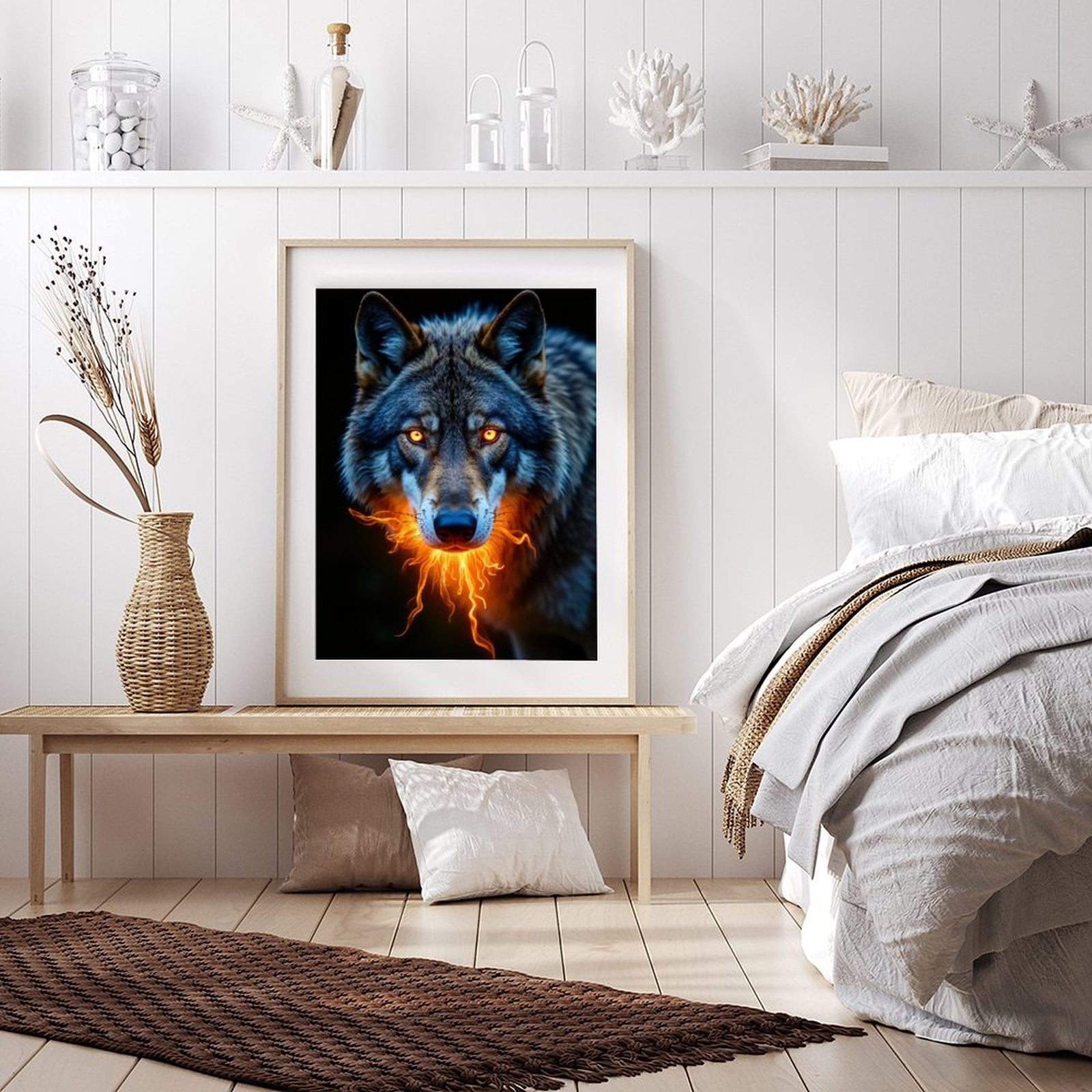 Diamond Art Kits for Adults - 5d Wolf With Glowing Eyes And Flames Diamond Painting for Adults, Diamond Art for Adults Beginners, Frameless Diamond Painting Kits for Adults for Home Wall Decor