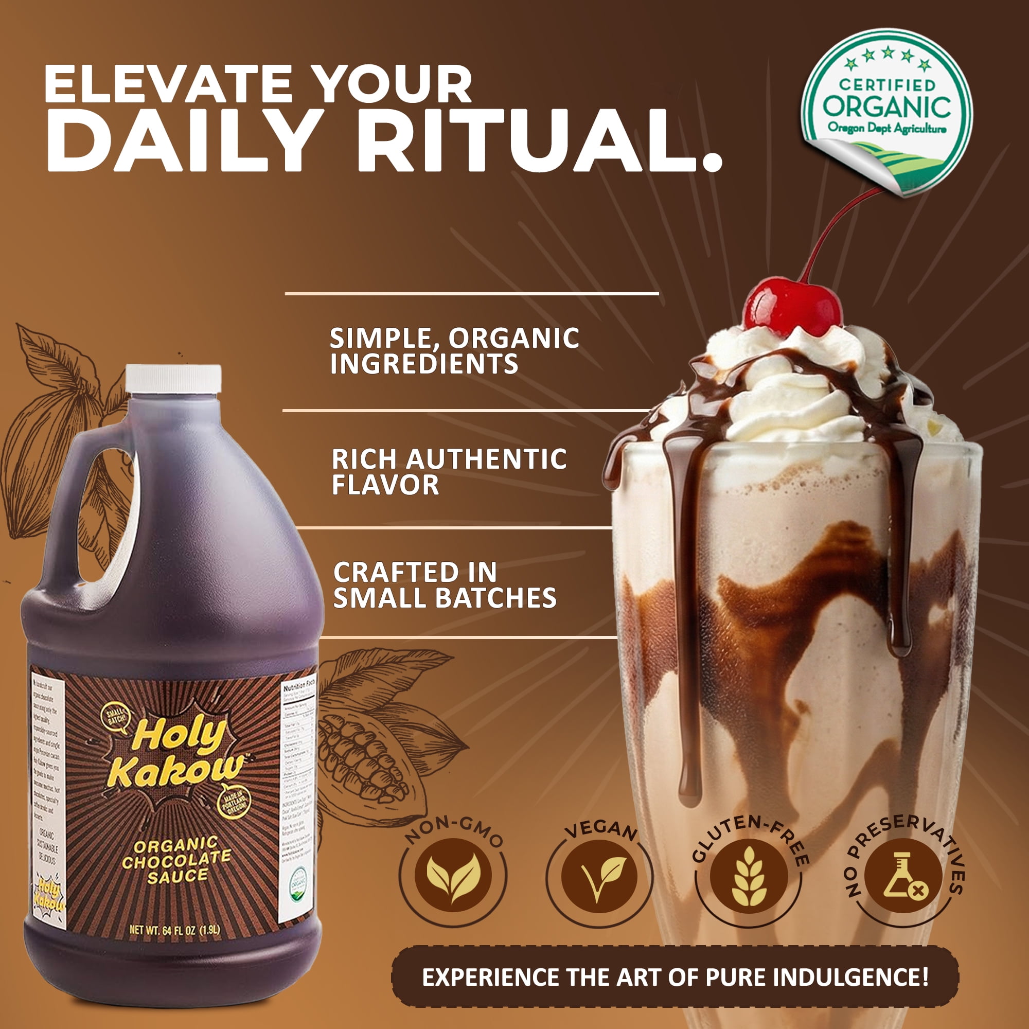 Holy Kakow Organic Chocolate Sauce for Coffee, Mochas, Desserts