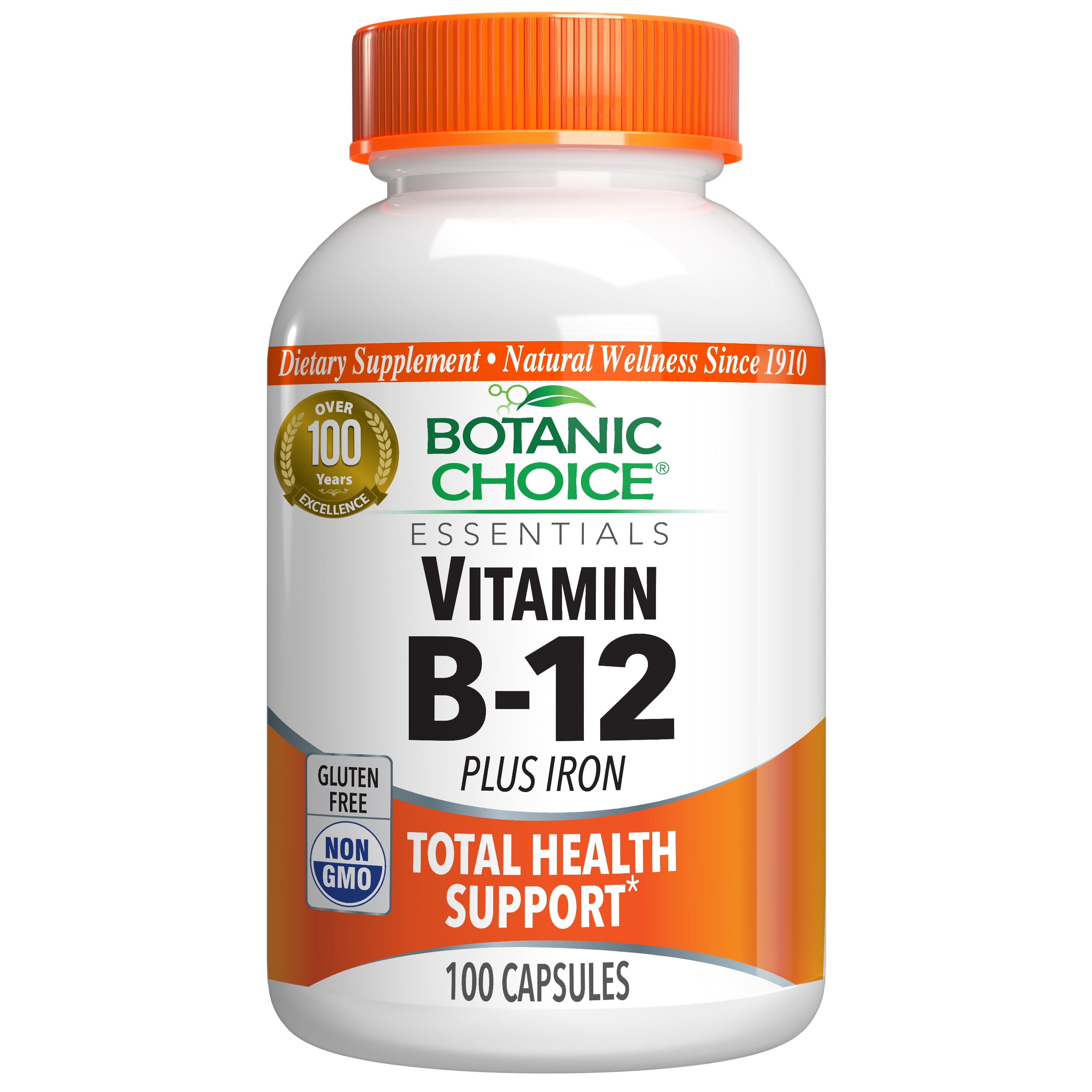 Botanic Choice Vitamin B12 Plus Iron Dietary Supplement, 100 capsules