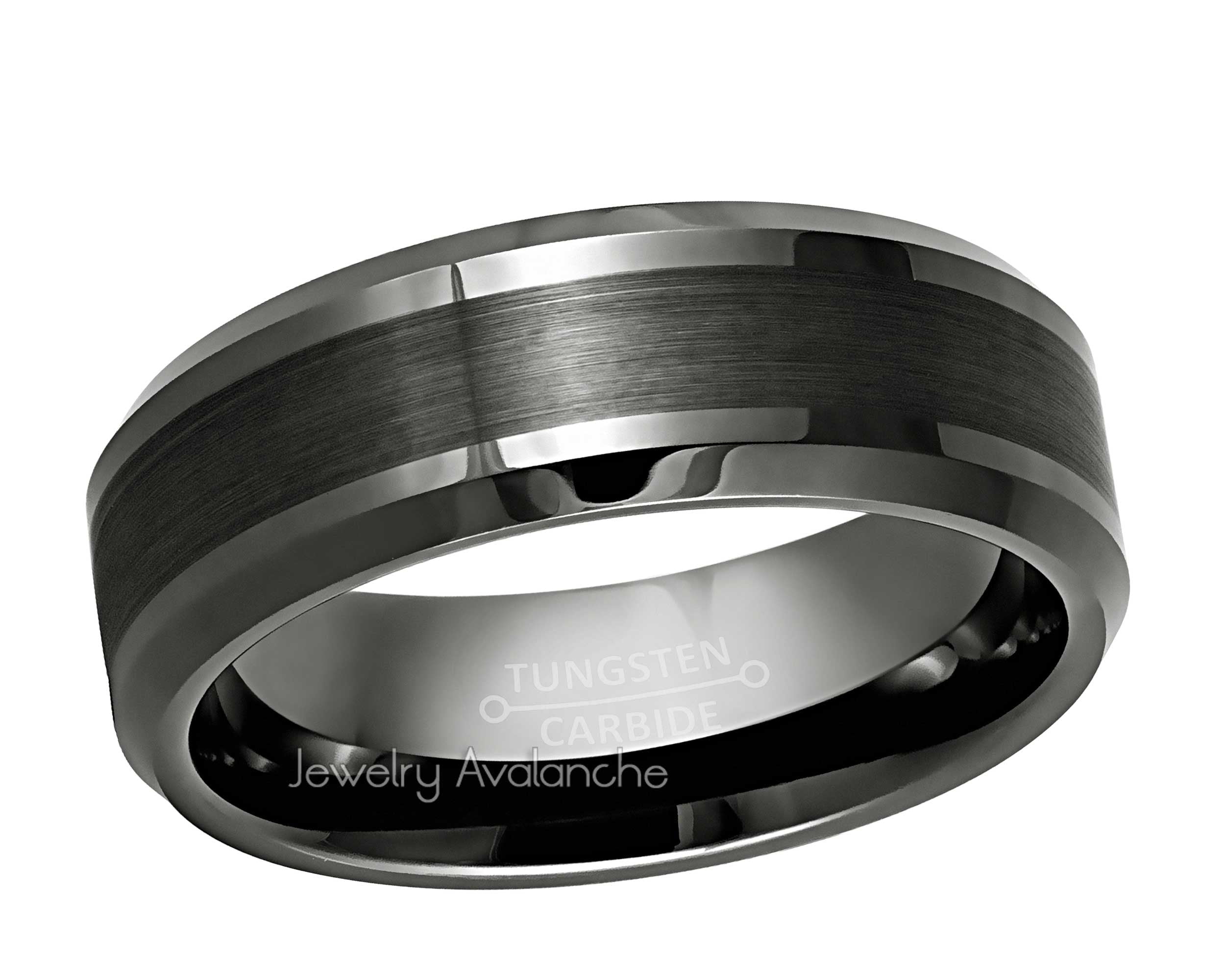 Mens Gunmetal Tungsten Wedding Band, 8mm Comfort Fit Tungsten Carbide Ring  JATN616Ns8.5 