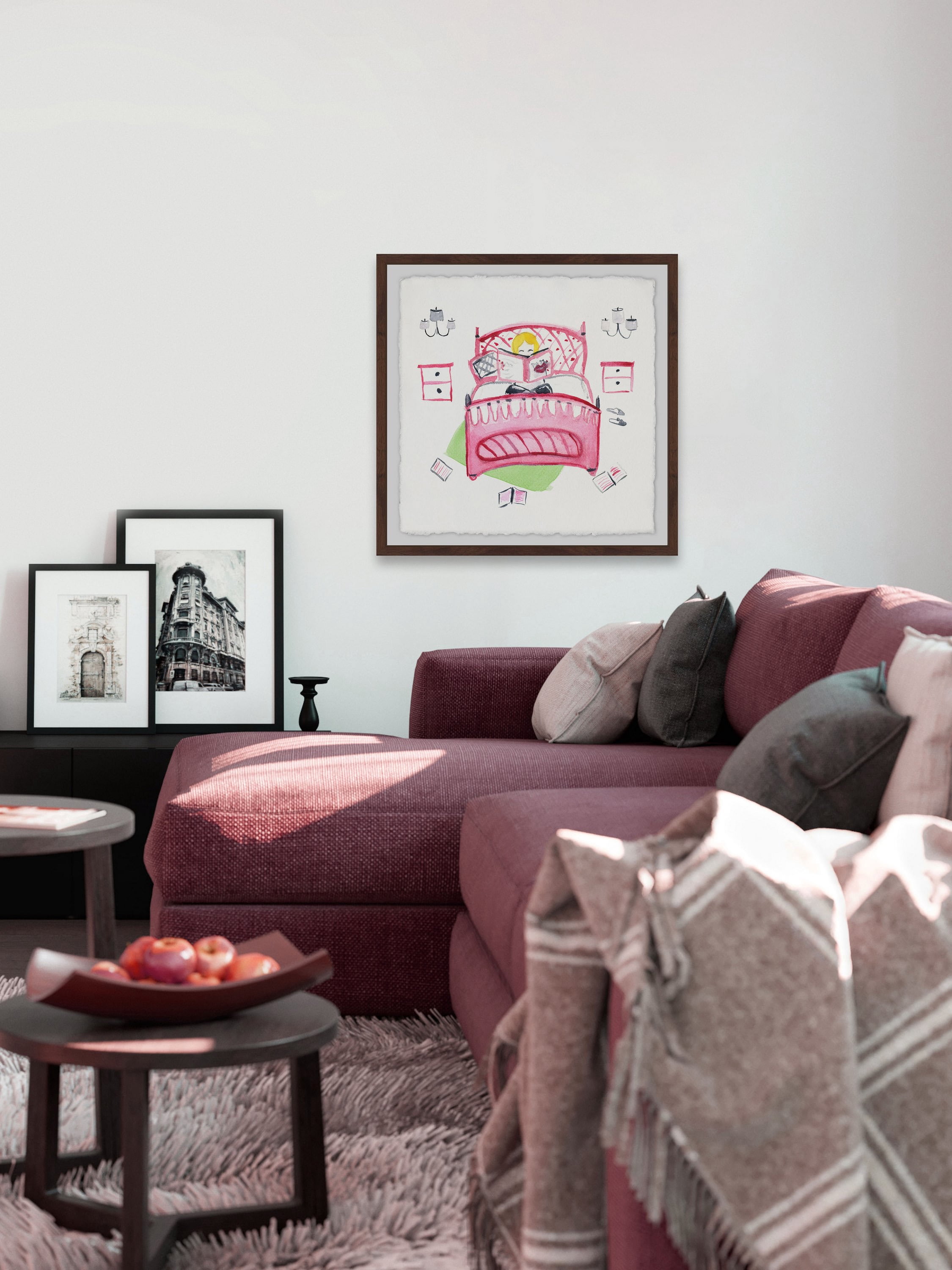Crazy Pink Bed Framed Painting Print