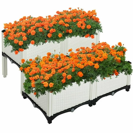 Costway Set of 4 Raised Garden Bed Elevated Flower Vegetable Herb Grow Planter Box - White
