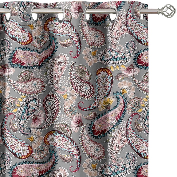 Vargottam Paisley Garden Design Blackout Curtains - Set of 2 Panels, 52 x 84 Inches Each - Light Blocking & Thermal Insulated Drapes with Grommet Top for Bedroom & Living Room - Gray
