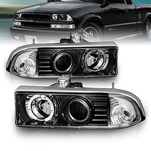 G3C32181LAmeriLite for 1998-2004 Chevy S10 Blazer Black Projector LED Halo Replacement Headlights Set - Passenger and Driver Side