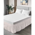thumbnail image 4 of Pink Striped Wrap Around Bed Skirts for Queen Bed 18" Drop, Bed Skirt with Adjustable Elastic Belt Dust Ruffle Bed Valance for Bedroom Hotel Luxury Rustic Pink Stripe Modern Art Beige Bed Frame Cover, 4 of 7