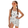 thumbnail image 2 of SEANATIVE One Piece Bathing Suit for Girls Mesh Cover-up Skirt Cutout One Shoulder Beach Swimsuits with Adjustable Strap, Size 9-10 Years Old, Leaf Cream White Blue, 2 of 7
