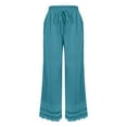 thumbnail image 5 of Flmaly vacation outfits for women High Waistband Summer 2025 New Women's Casual Loose Fitting Waist And Ankle Patchwork Lace Cotton And Linen Pants Vacation Outfits, 5 of 5