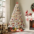 thumbnail image 6 of 4.5FT/6FT/7.5FT/9Ft Artificial Christmas Tree with Warm White Lights, Realistic Flocked Material,Festive Christmas Tree with Metal Hinges and Foldable Base, for Family Gatherings Decoration, 6 of 7