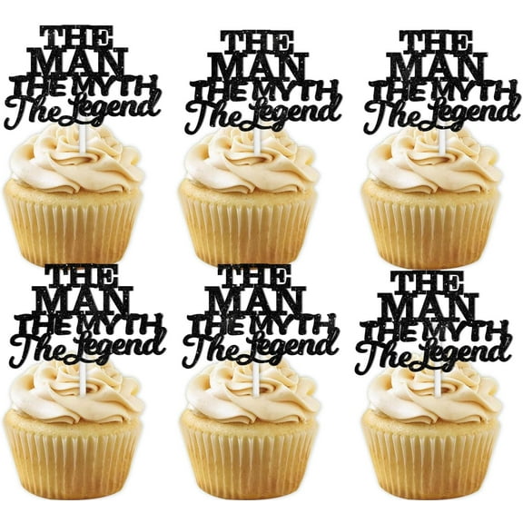 10pcs Black Glitter The Man The Myth The Legend Dessert Cupcake for Daddy Father's Day Theme Decor Supplies Man Male Happy Birthday Family Party Decorations