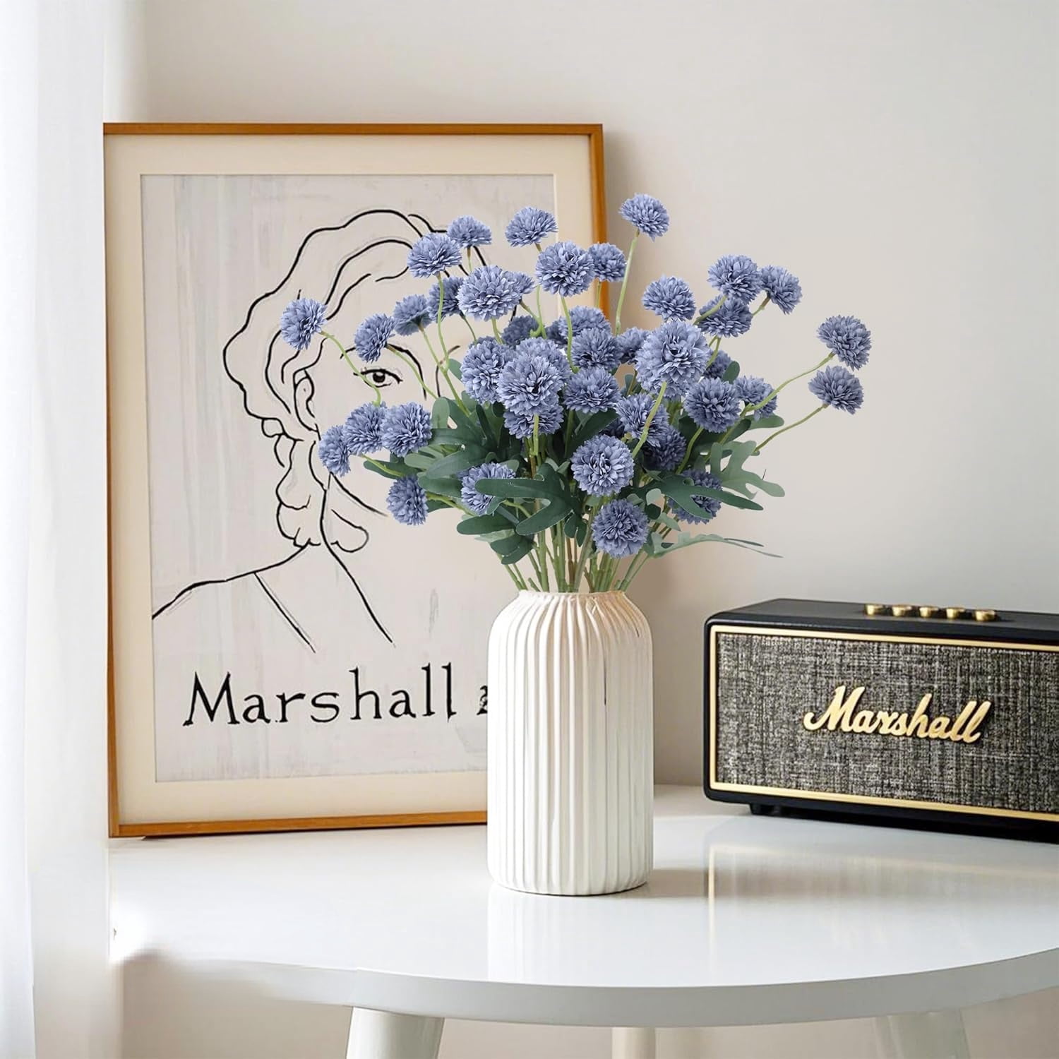 10 Pcs Dusty Blue Kiku Flower Fake Mums Long Stem Flowers,Faux Kiku Flower Bulk,Silk Flowers Mini Chrysanthemum Floral Arrangements,Artificial Flowers Chrysanth Mini Fake Flower