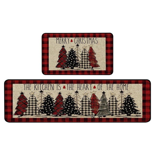 Yhmxh 2 Pcs Tapis, Chambre à Coucher, Antidérapant et Résistant, Tapis de Sol, Salon, Noël Rouge, Décorations de Fête de Noël Extérieures, Cadeaux de Noël pour Enfants Femmes Hommes