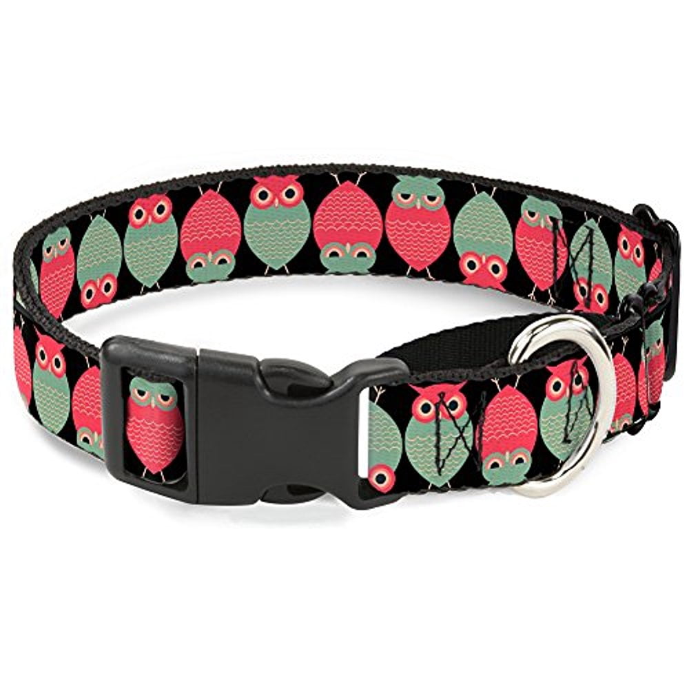 buckle-down martingale dog collar - owls flip black mauve sage - 1" wide - fits 15-26" neck size - large