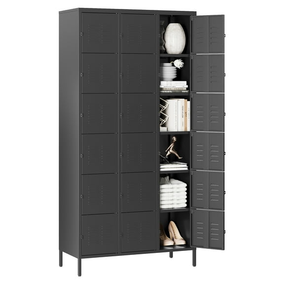 AUHUP Metal Locker for Employees with lock, Industrial Steel Storage Locker for School Gym Home Office Staff, Black-18 Doors Metal Storage Cabinet