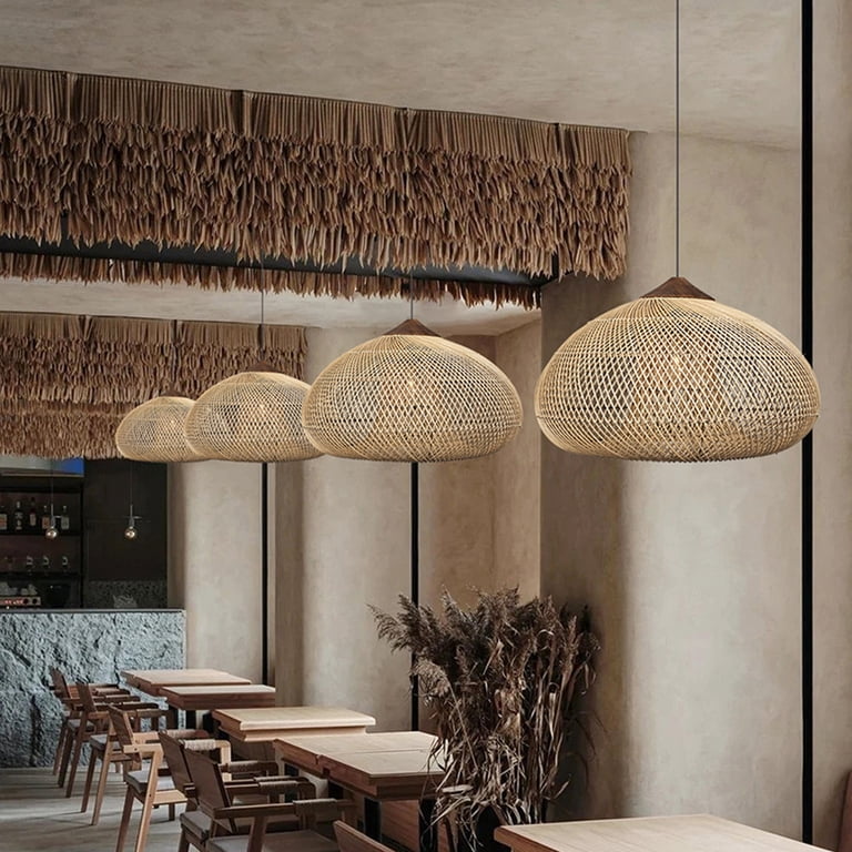 UEEYAC Wabi-sabi Retro Living Room Rattan Pendant Light Solid Wood