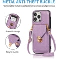 thumbnail image 4 of Compatible with iPhone 14 Pro Max Wallet Case PU Leather Crossbody Strap Lanyard Clasp Durable Card Holder Slot Protective Cover for Women Girls Purple, 4 of 10