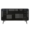 thumbnail image 5 of 55.12"Spacious Cat House with 2 Sliding Tempered Glass Doors, for Living Room, Bedroom, Hallway, 55.12"L x 22.83"W x 29.92"H Top Board: 110 lbs Load, Cabinet shelf: 60 lbs Load, Black+Brown, 5 of 9