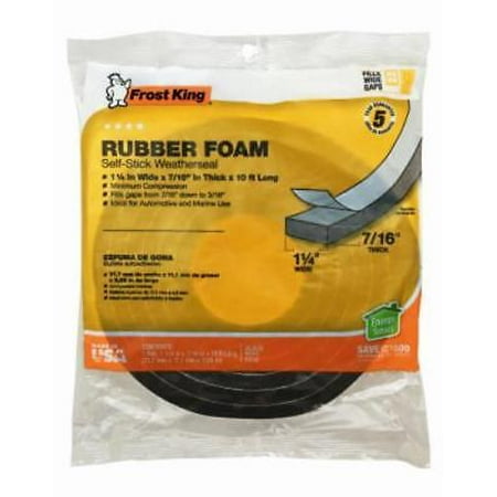 1-1/4" x 7/16" 10' High Density Black Foam Weather-Strip Tape 2PK